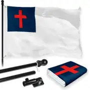 Combo Pack: 6 Feet Tangle Free Spinning Flagpole (Black) Christian