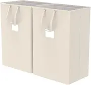 75L Large Laundry Hamper with Handles, Dirty Clothes Hamper for Bedroom Waterproof, Freestanding Tall Laundry Basket Waterproof, Hamper for Bedroom, Bathroom, Dorm, Toys Storage(Ivory）