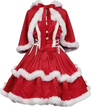[Generic] Velvet Dress for Women - Red Warm Costume Outfit with Cloak | Women Dresses Outfit with Skirt and Hooded Cloak for Men, Women, Friends