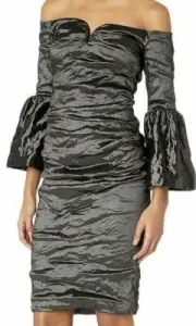 NWT Women’s Nicole Miller Techno Metal Flare Sleeve Dress Black Size 0
