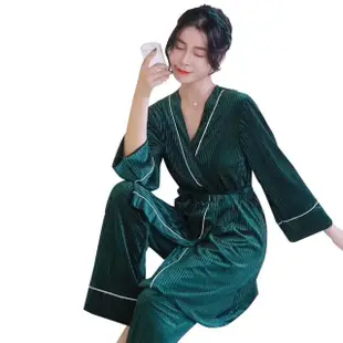 【Angel 天使霓裳】居家睡衣 自在無拘 三件式罩衫休閒睡衣組(綠F)
