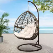 Gardeon Outdoor Egg Swing Chair Wicker Rattan Furniture Pod Stand Cushion Latte