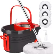 360 Spin Mop and Bucket Set with Wringer, Stainless Steel, 3 Microfiber Refills