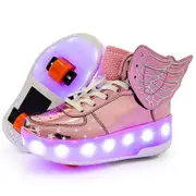 Nevenka Kids LED Light Up Shoes High top Dancing Sneakers for Boys Girls-Pink