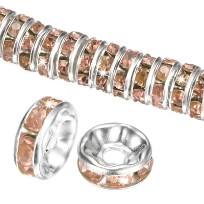 100-Pack Rondelle Spacer Beads, 8mm Czech Rhinestone Loose Beads [Champagne]