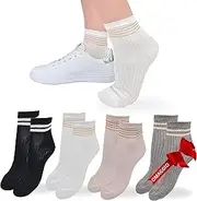[LEON D'ORO] Ladies Lightweight Cotton Socks - 4 Pairs - Includes 1 Pair of Ladies Socks - Scotland Yarn Made in Italy
