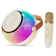 Mini Karaoke Machine for Kids Adults, Portable Bluetooth Speaker 1 Mic Beige