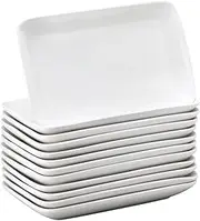 Irenare 12 Pcs 10 Inch Rectangular Salad Plates White Rectangular Porcelain Dessert Plates Appetizer Serving Tray Rectangular Porcelain Platters for Fruit Sushi Dinner Parties, Microwave, Oven Safe