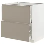METOD / MAXIMERA base cb 2 fronts/2 high drawers, white/Upplöv matt dark beige, 80x60x80 cm