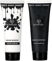 Bowitzki 60ml Face and Body Paint 2oz Cream Makeup 60ml Water Based Face Painting Special Effects For Adults Children Kids Halloween Christmas Party Stage Cosplay (Black+White)