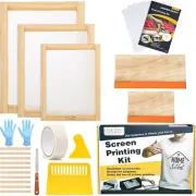 23 Pieces Screen Printing Starter kit Include 3 Different Size of Wood Silk S...