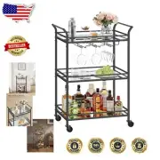 Elegant 3-Tier Black Bar Cart with Mirrored Glass Shelves for Small Spaces