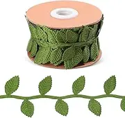 SHINEOFI Leaf Ribbon, Fabric Ribbons 1 Roll Green Leaf Ribbon Artificial Green Ribbons Olive Leaf Trim Ribbon Fake Vines Decorative Rope Leaf String Green Leaf Trim for Crafts