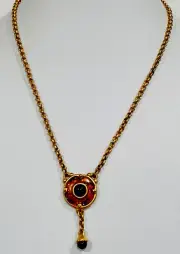 Vintage New Matte Gold Tone Tortoiseshell Enamel Black Lucite Necklace 18”