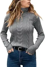 [NAVYN] High Neck Knit Sweater for Women Fall Winter Long Sleeve Soft Warm Knitted Pullover Womens Christmas Sweaters Tops(Gray,S/Small)
