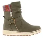 NATRELLE GILLIAN LADIES GREEN KNITTED CUFF WARM LINED ANKLE BOOT WITH BUCKLE/ZIP
