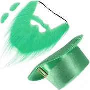 Irish Cosplay Hat 4pcs St. Patricks Accessories Set Shamrock Topper with Beard Brow Kit