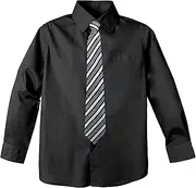 [Spring Notion] Boys Dress Shirt with Tie and Handkerchief Set 7 Black