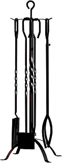 CALIDOLA 5 Pieces Fireplace Tools Set 31",Heavy Duty Wrouhgt Iron Fire Place Toolset with Poker, Shovel, Tongs, Brush, Stand for Outdoor Indoor Chimney, Hearth, Stove,Black