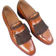 Men's Brown Color Slip On Kilted Loafer Genuine Leather Fashion Formal Shoes