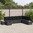 Garden Sofa Set 8 Seats Black Rattan, Steel Outdoor Sectional vidaXL