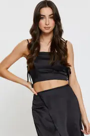Black Cami Top Sleeveless - Size 14, Women's Crop Top