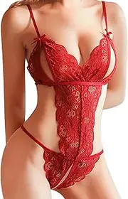 [Waymaytecy] Women's Lingerie Set with Open Back Lace Bra Set Comfort Fabric Plus Size Sexy Lingerie for Valentine's Day and Honeymoon