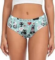 [SAAKE] Black and White Cats Print Women's Briefs XS S M L XL XXL 3XL 4XL Plus Size Briefs Bikini Ladies Underpants