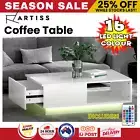 Coffee Table LED Light High Gloss Storage Drawer Shelf Center Table White