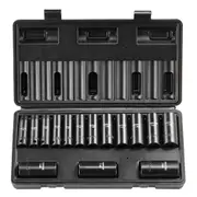 Impact Sockets Set 15pcs 6-Point 3/8in Drive Bit Ratchet Tool Kit Case