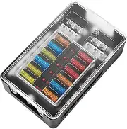 Blade Fuse Block with LED Indicator 32V 100A with Cover Fuse Box Holder Fuse Panel for Boat Truck Automotive Car, 12 Way