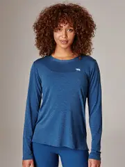 Womens Blue Long Sleeve Top. Running Bare Workout Top