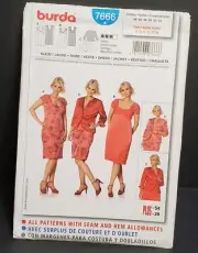 Burda Sewing Pattern 7666 Ladies Plus Size Dress Jacket Knee Length 18-28 UNCUT