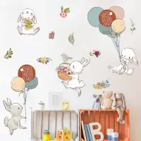 在飛比找蝦皮商城優惠-五象設計 兔子氣球花兒童臥室門廊牆壁美化裝飾壁紙自粘