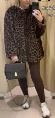 NWT ZARA WOMEN’S FAUX FUR ANIMAL PRINT LEOPARD COAT XS