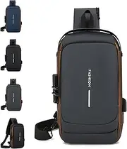 New Carbon Fiber Streamline Anti-Theft Sling Bag, USB Charging Waterproof Shoulder Backpack, Sport Crossbody Bag