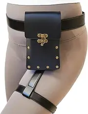 [Larswon] Renaissance Leg Bag - Synthetic Leather Thigh Harness for Women, Black, Medium, Renaissance Bag