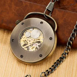青銅外殼復古無蓋機械錶 男女手動懷錶 戶型把手手錶 禮品收藏品