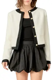 English Factory Collarless Tweed Jacket in White/Black at Nordstrom, Size X-Small
