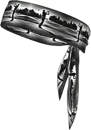 [HVTTIOR] Black and White Golfs Print Multifunctional Sweat Wicking Sports Head Tie Headband for Tennis Basketball Karate