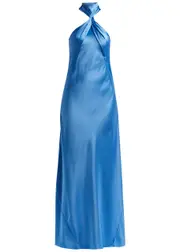 Galvan Portico Halterneck Satin Gown - Blue - 38 (UK10 / S) 38 (UK10 / S)