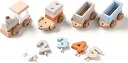 [EERKEOD] Wooden Train Set for Baby Toys with Numbers and Blocks Train Toy 12 PCS for Toddler Boys and Girls 1 2 3 4 5 Birthday Toys