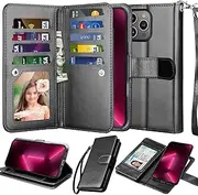 Njjex Wallet Case for iPhone 16 Pro Max 6.9" 2024, for iPhone 16 Pro Max Case, [9 Card Slots] PU Leather ID Credit Holder Folio Flip [Detachable] Kickstand Magnetic Phone Cover & Lanyard [Black]