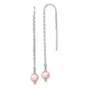 Sterling Silver Rhodium-Plated Polished Pink 6-7mm Freshwater Cultured Pearl Threader Earrings