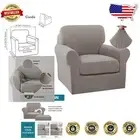Taupe Chair Slipcovers - Anti-Slip, Soft Jacquard Fabric Set of 2