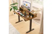 Advwin Electric Standing Desk with Monitor Stand and Drawers Rustic Brown