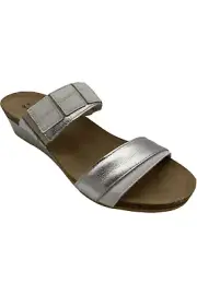 Naot Leather Wedge Slide Sandals Royalty White/Silver