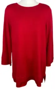 Chico's Christmas Red Woven Trim Pullover Sweater Size 2 Satin Accent Trim New