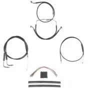 Black Cable & Brake Line Cmpt DD Kit 18" Apes 2008-2017 Harley Dyna No ABS