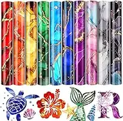 MJartoria Marble Pattern Tie Dye HTV Heat Transfer Vinyl Bundle 10 Sheets, 12'' x10'' PU Watercolor Ink Pattern Iron on Vinyl for T-Shirts Clothes Bags Hats Fabric DIY Craft Supplies